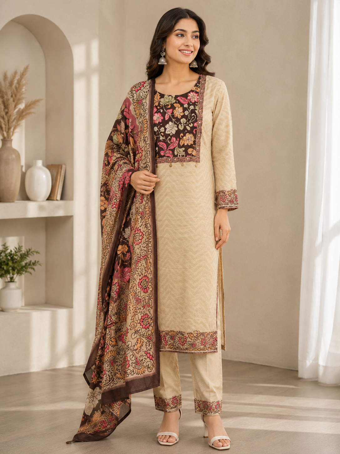 kalamkari gajji silk three piece set