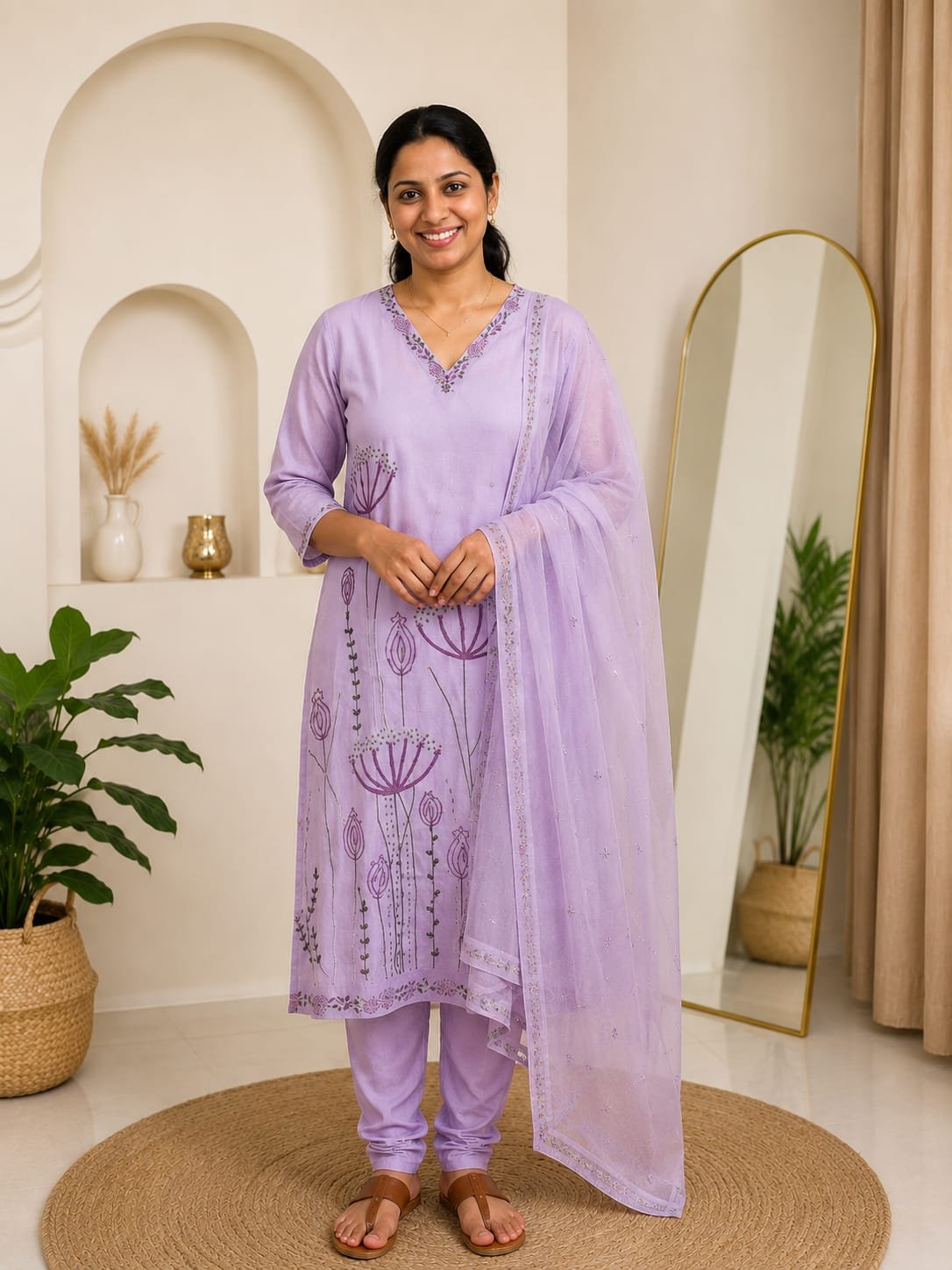 light grey jaipur mul chanderi three piece set