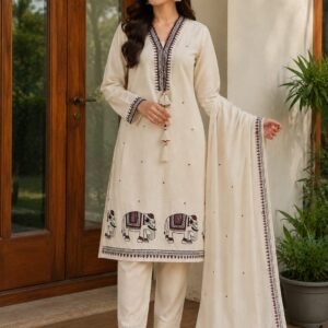 jaipur khadi cotton elephant embroidered suit set