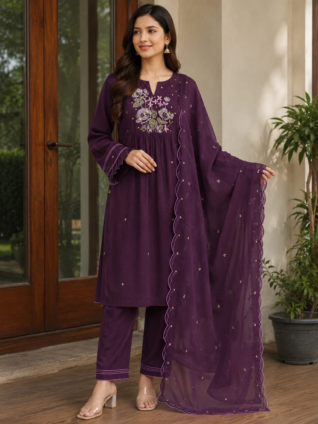 jaipur khadi cotton elephant embroidered suit set