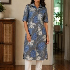 mustard floral printed straight kurti