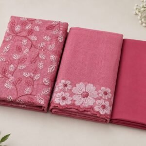 pink kota embroidered dress material set