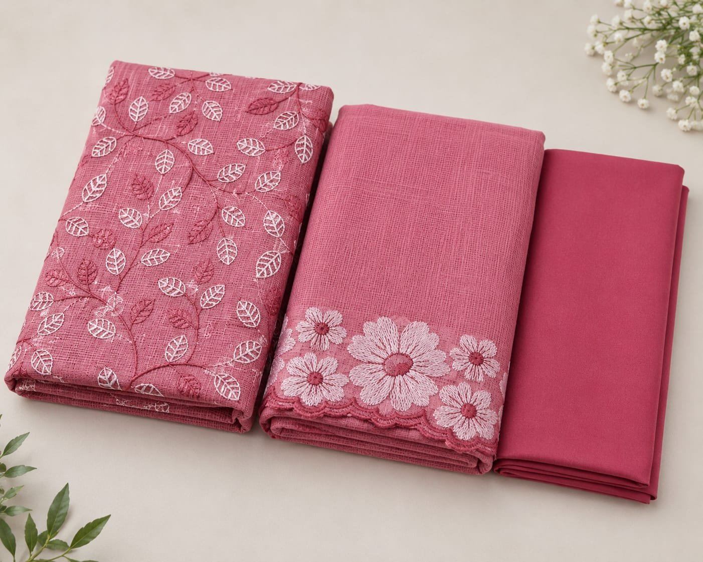 pink kota embroidered dress material set pink kota embroidered dress material set