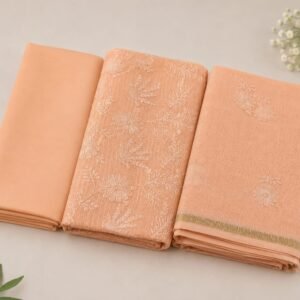 peach kota embroidered dress material set