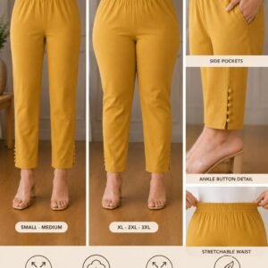 mustard stretchable pencil cut pants