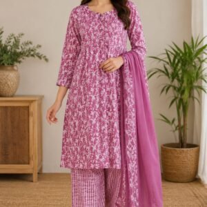 rosy bloom printed kurti palazzo dupatta set