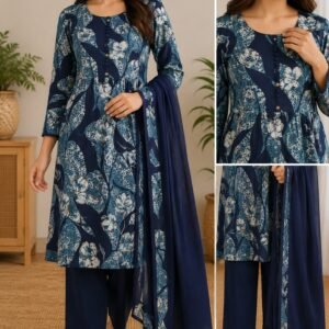 rosy bloom printed kurti palazzo dupatta set
