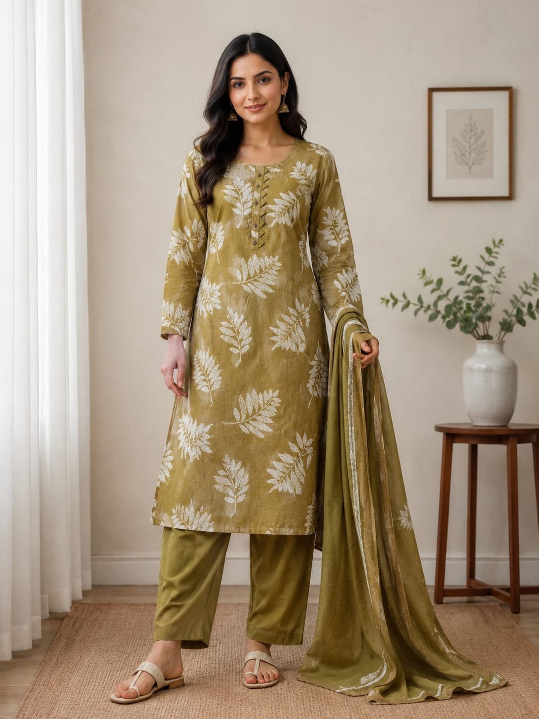 rosy bloom printed kurti palazzo dupatta set