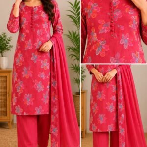 rosy bloom printed kurti palazzo dupatta set