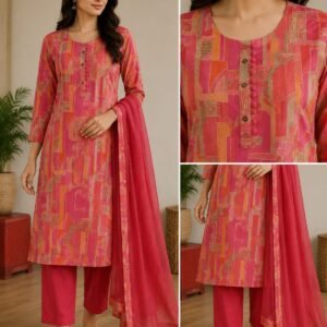 rosy bloom printed kurti palazzo dupatta set