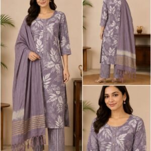 rosy bloom printed kurti palazzo dupatta set