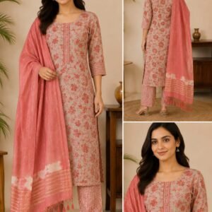 rosy bloom printed kurti palazzo dupatta set