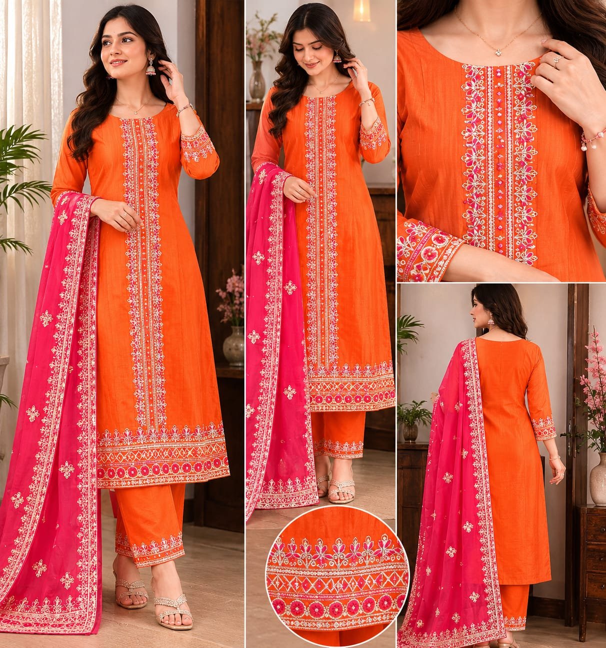 rosy bloom printed kurti palazzo dupatta set
