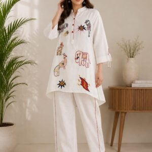 white embroidered co ord set for women