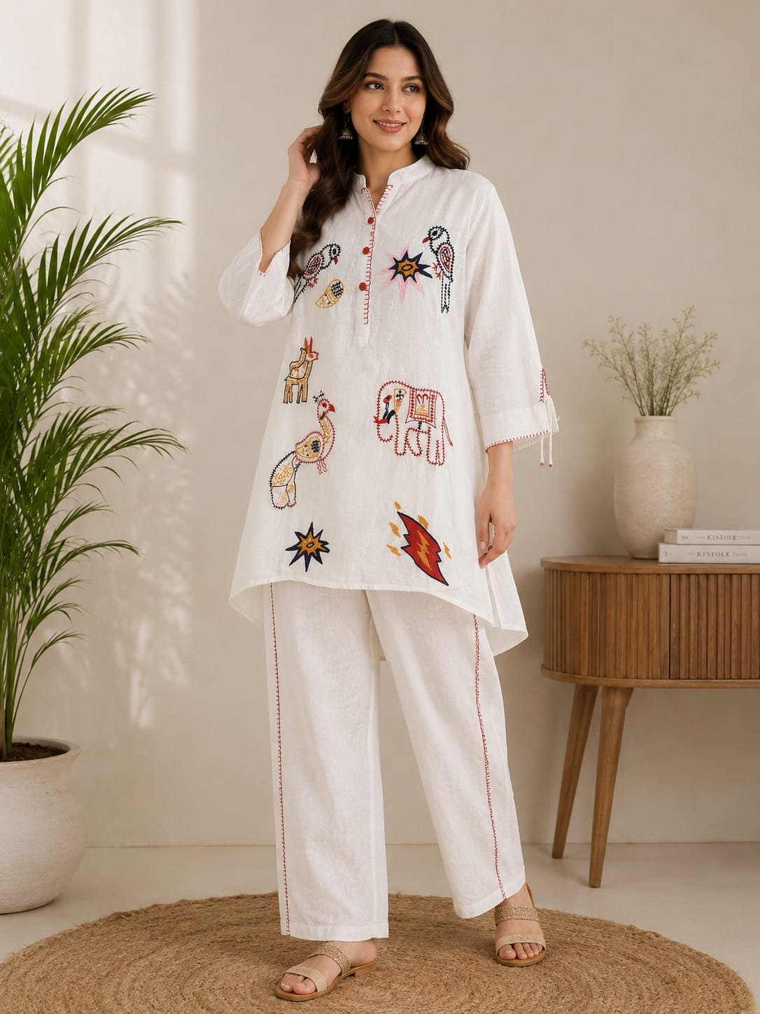 white embroidered co ord set for women