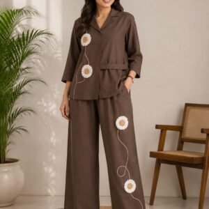 white embroidered co ord set for women