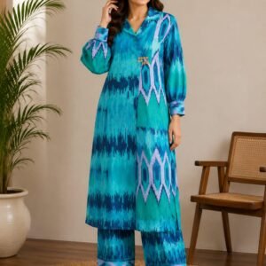 teal ikat printed kurta pant co ord set