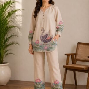 white embroidered co ord set for women