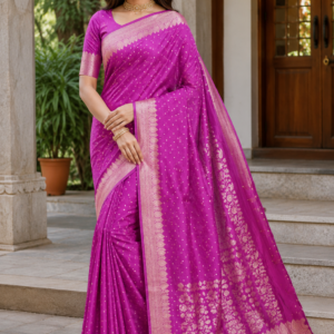 magenta banarasi silk saree with zari weaving