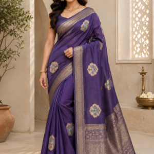 royal purple banarasi silk saree with zari pallu