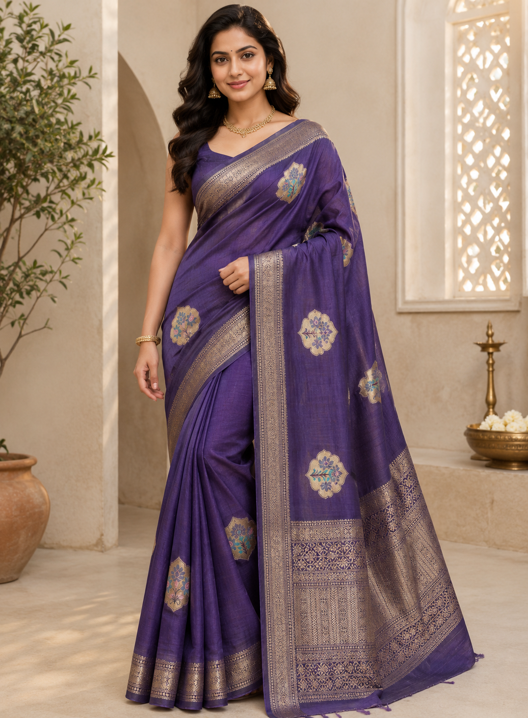 royal purple banarasi silk saree with zari pallu royal purple banarasi silk saree with zari pallu