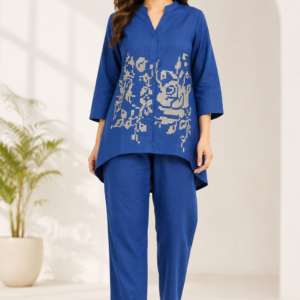 Royal Blue Woven Design Mal Chanderi Co-Ord Set