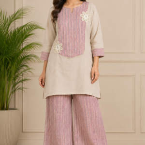 Ivory & Blush Textured Mal Chanderi Co-Ord Set