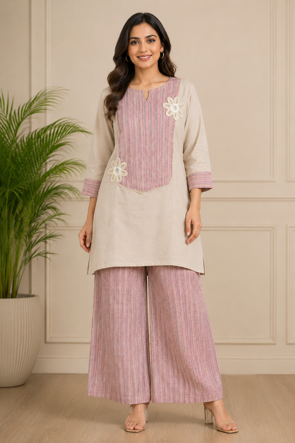 Ivory & Blush Textured Mal Chanderi Co-Ord Set