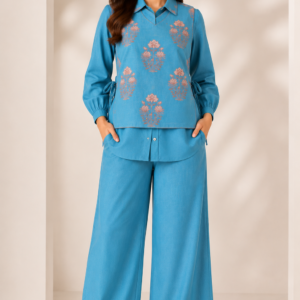 Malchanderi Floral Printed Co-Ord Set – Sky Blue
