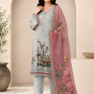Raw Silk Floral Printed Suit Set with Digital Print Dupatta